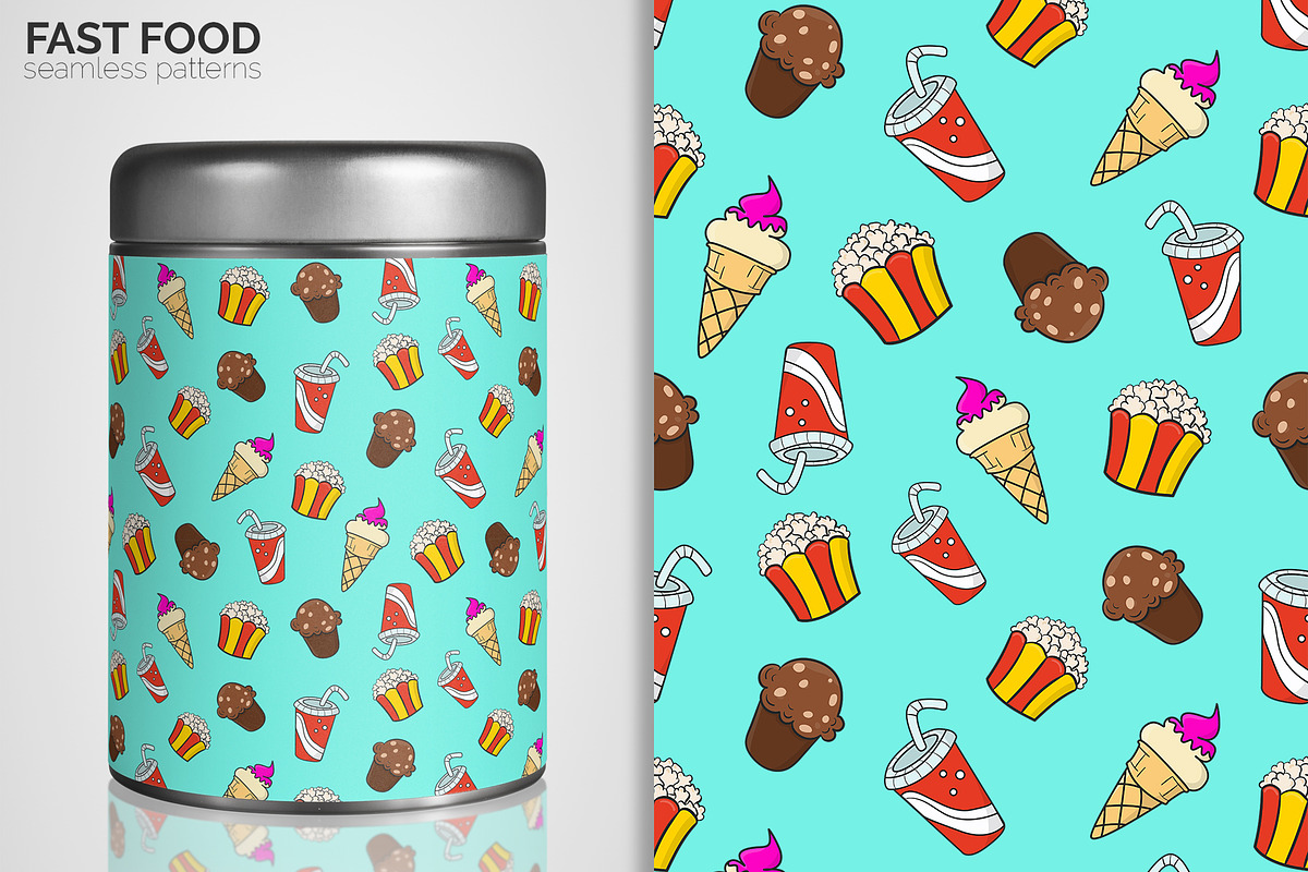 Fast Food Seamless Patterns, a Pattern Graphic by 3Y_Design (Photo 6 of 6)