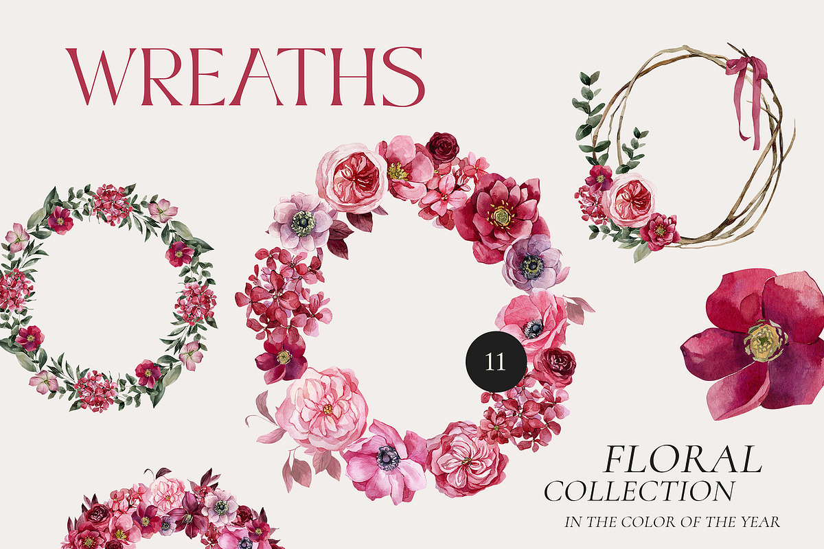 Viva MAGENTA floral collection, an Illustration by AleksaArt (Photo 6 of 15)