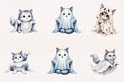 Watercolor Halloween Ghost Cat PNG, a Seasonal Illustration by CreationArt (Thumbnail 2 of 7)