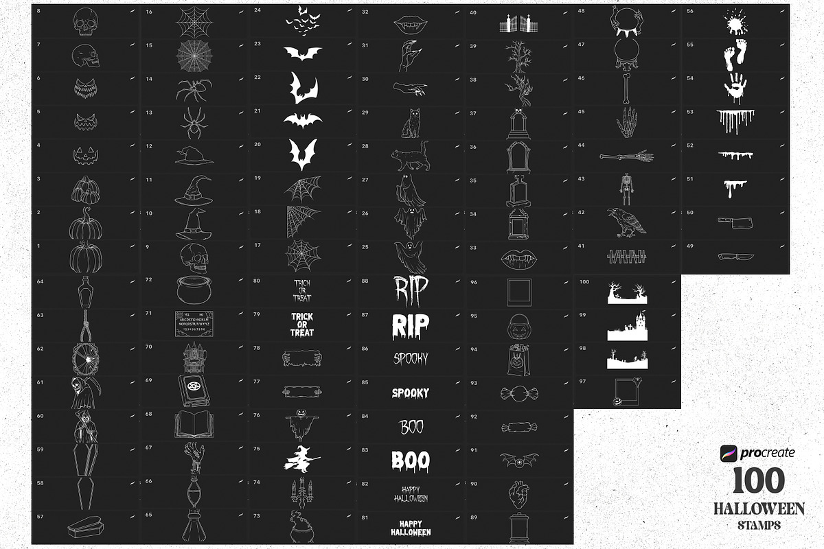 Halloween Procreate stamps, a Brush Add-On by SecondOfJuly (Photo 6 of 6)