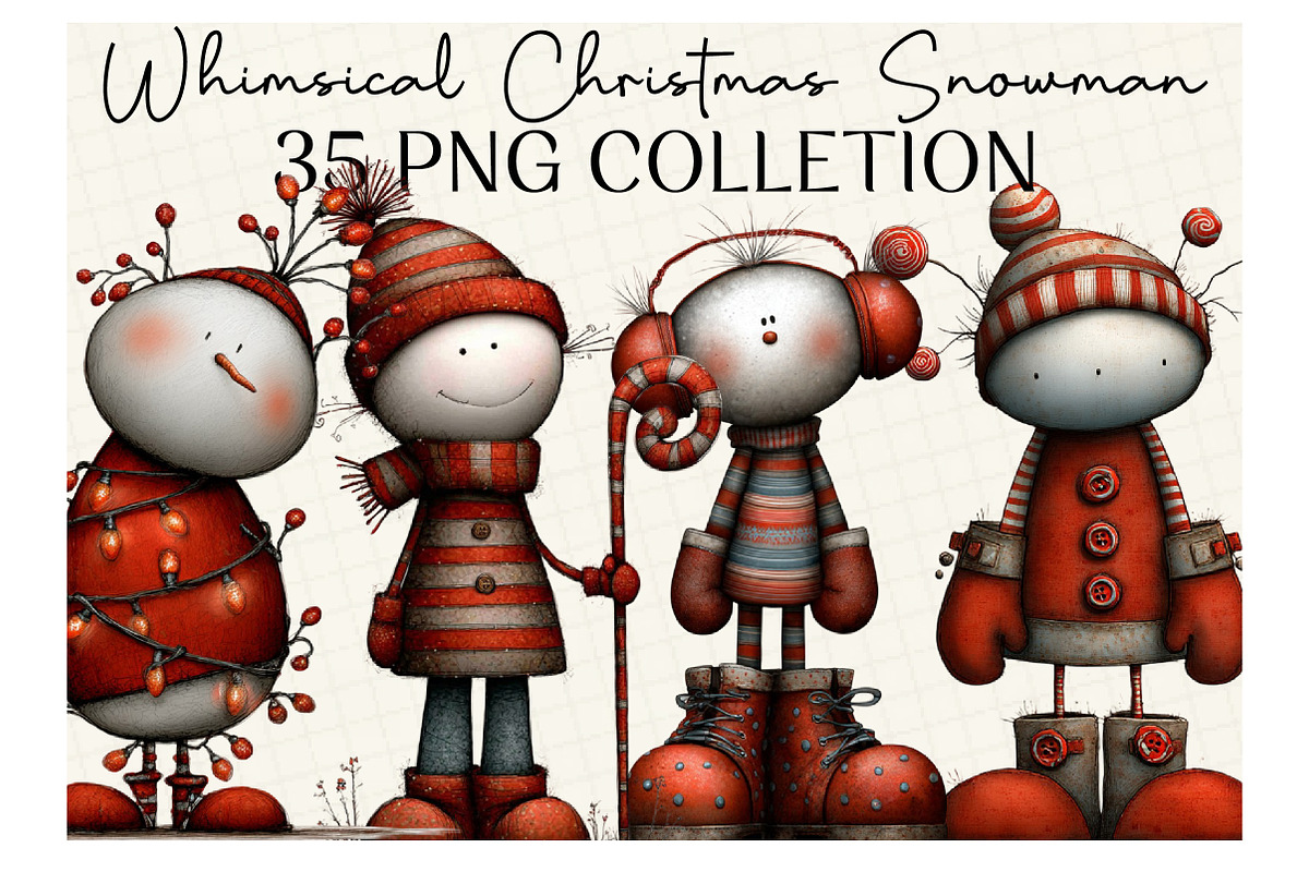 Whimsical Christmas Snowman Clipart, an Illustration by DreamCafeArt (Photo 1 of 6)