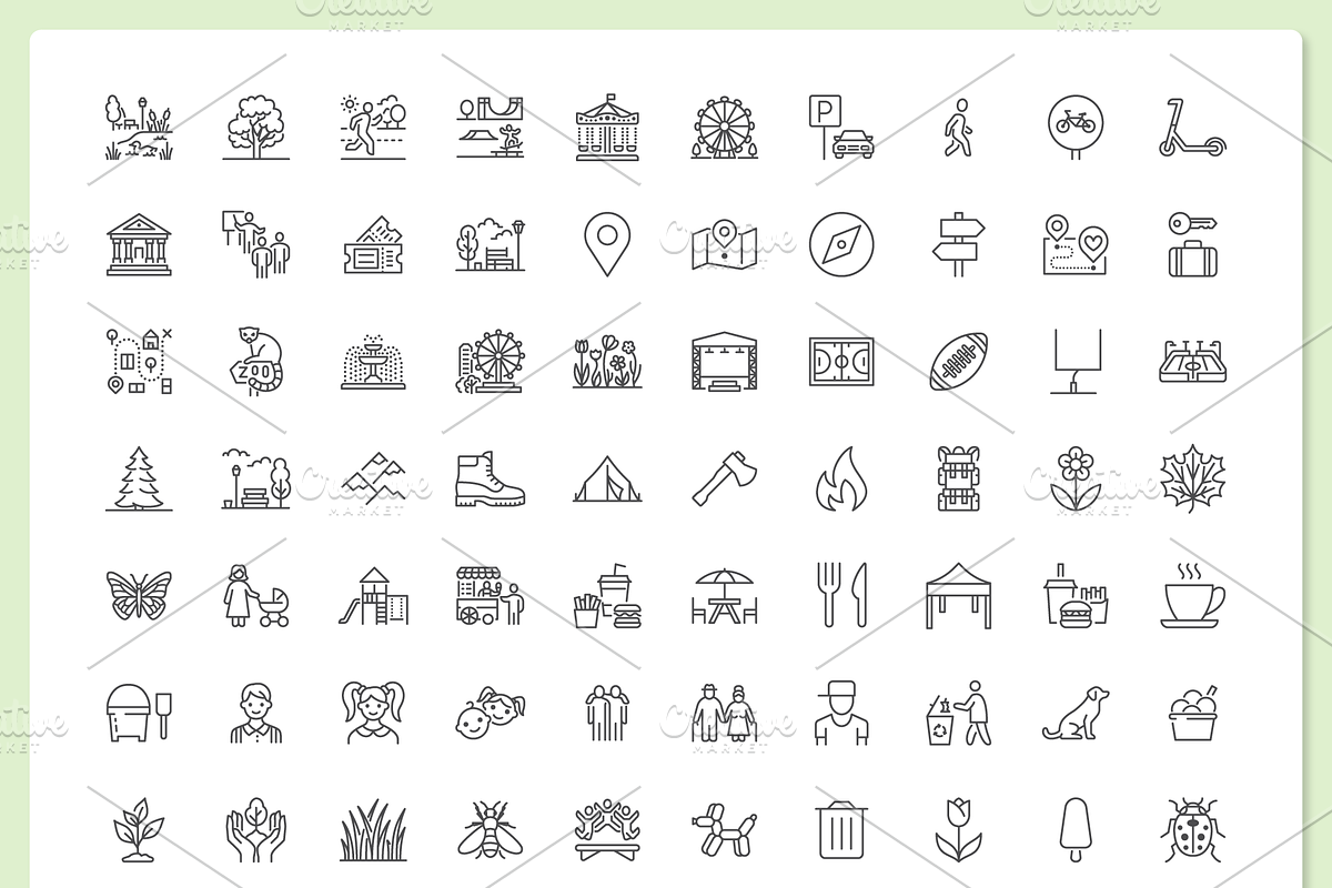 100 Park & Outdoors Icons, an Outline Icon by Nadiinko (Photo 2 of 3)