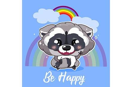 Cute raccoon kawaii character, a Poster Template by The img