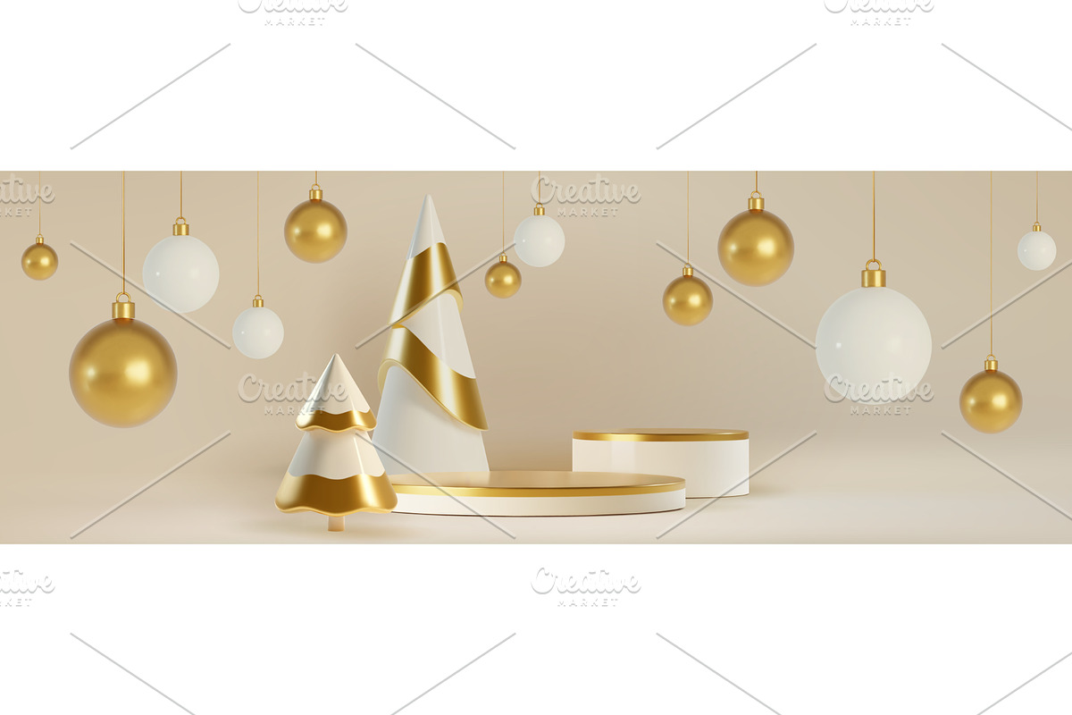 White and gold xmas display with, an Object Illustration by art PVP - market