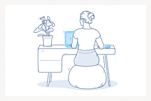 Girl Office Desk Working on Laptop