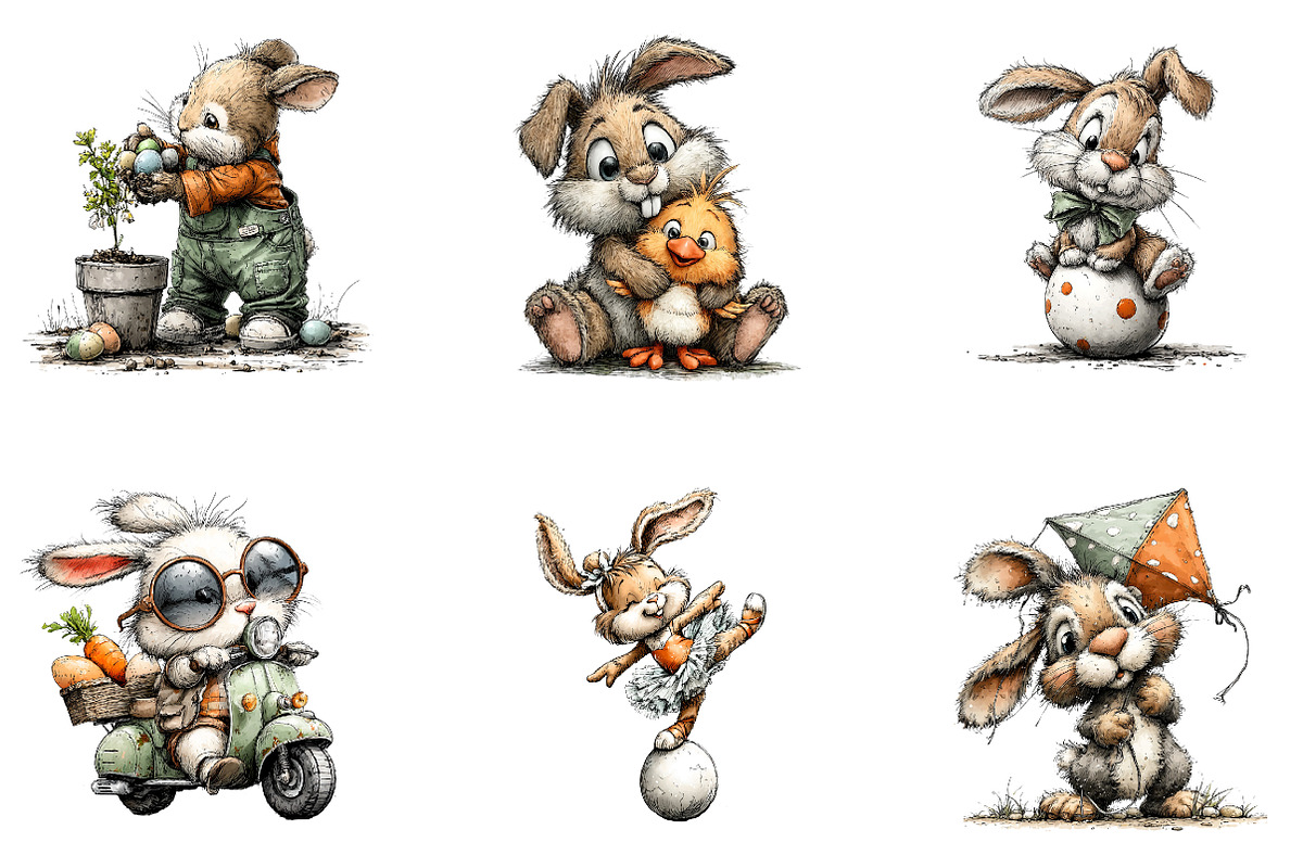Whimsical Bunny Easter Clipart, an Illustration by CreationArt (Photo 5 of 5)