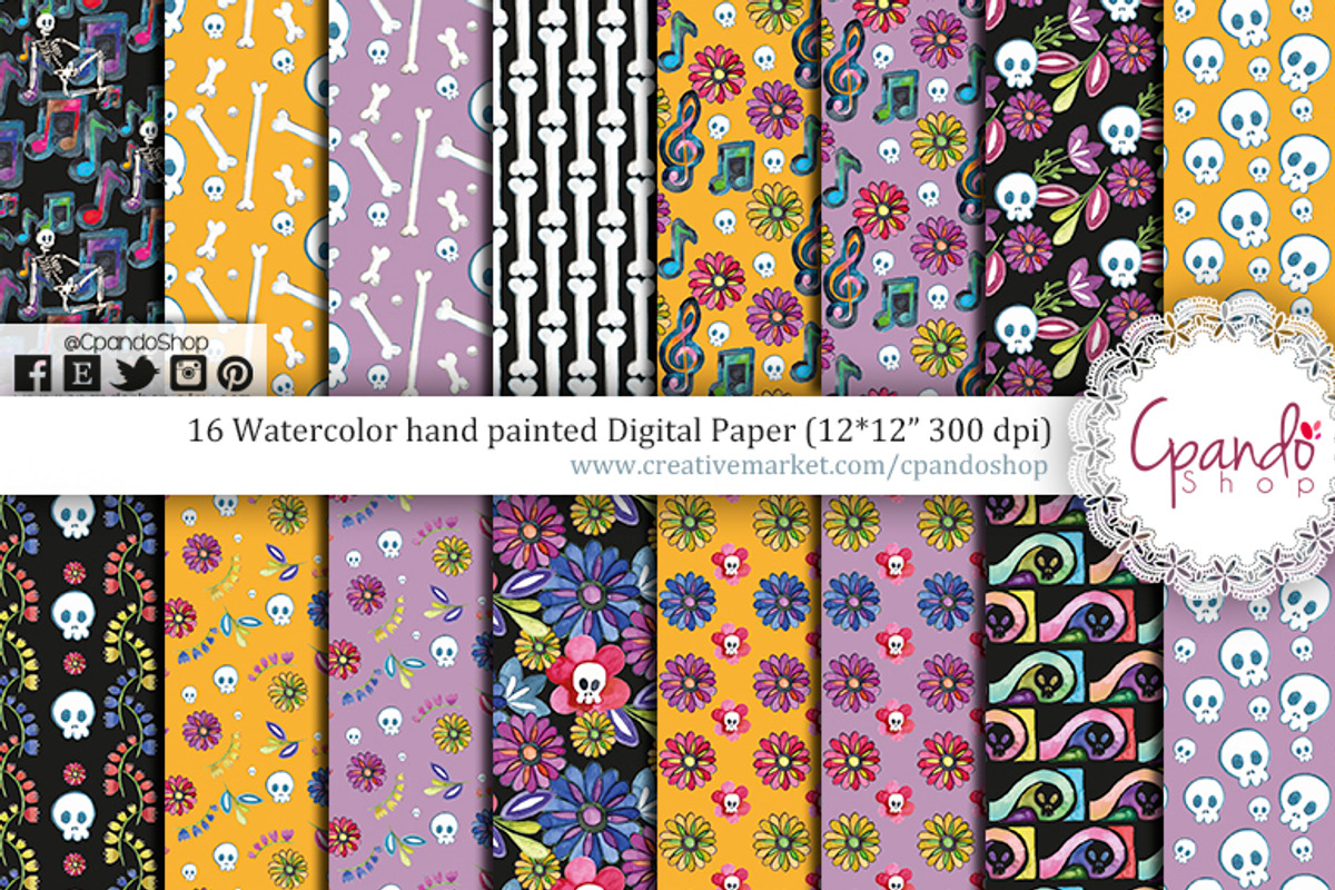 Day of the dead digital paper, a Pattern Graphic by CpandoShop (Photo 2 of 4)