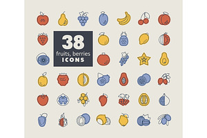 38 Fruits and Berries icons set, an Icon by Nasik-Nosik