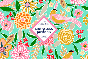 Cute Pattern With Flowers & Birds