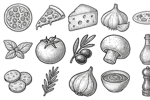 Pizza Ingredients Set, an Object Graphic by nikagraphic