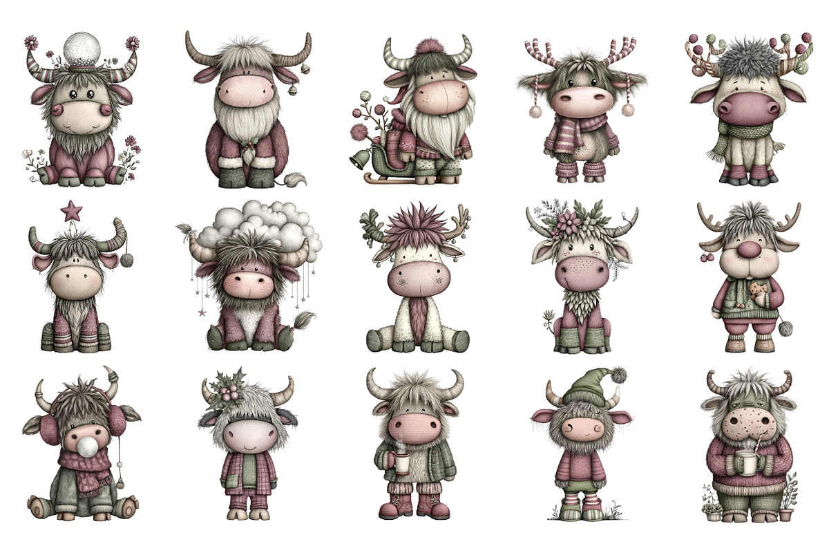 Christmas Highland Cow Clipart, an Illustration by Daily.Designs (Photo 2 of 3)