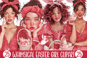 Whimsical Easter Girl Clipart, an Illustration by Designking