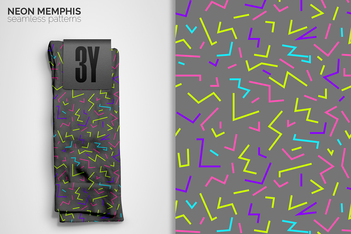Neon Memphis Seamless Patterns, a Pattern Graphic by 3Y_Design (Photo 6 of 6)
