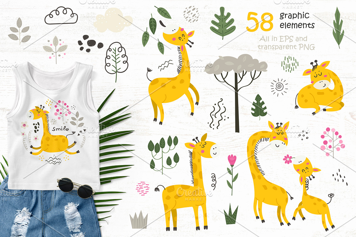 Giraffes Clipart & Pattern, a Background Graphic by Nafanya (Photo 3 of 9)