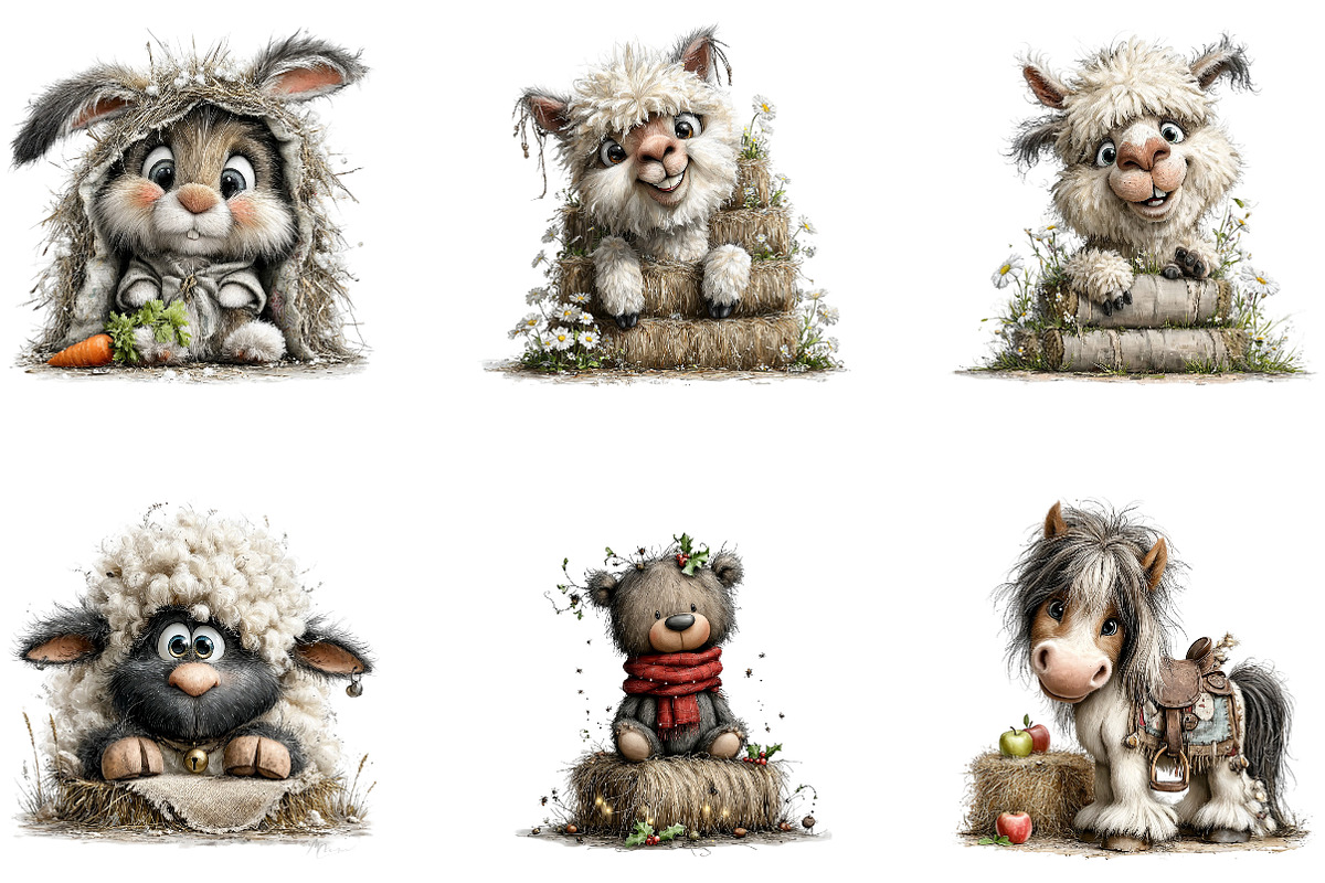 Hay Bale Animals Watercolor Clipart, a Seasonal Illustration by CreationArt (Photo 4 of 5)