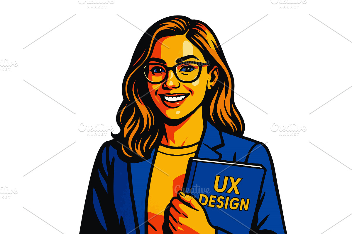 female UX designer vector, a Technology Illustration by AlexArt