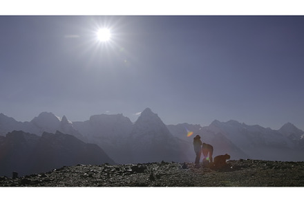Tourists on background of mountain, a Nature Photo by Media Whale Stock