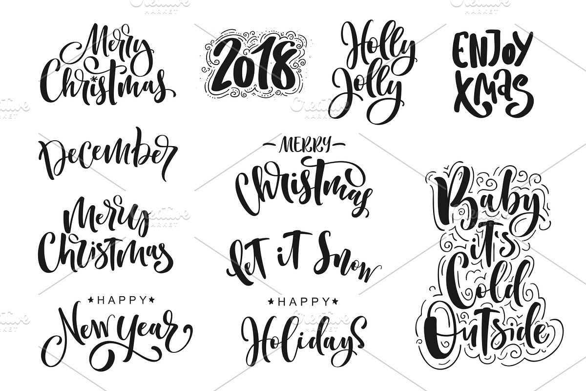 Christmas cards set with lettering, a Decorative Illustration by dv_illustration (Photo 4 of 4)