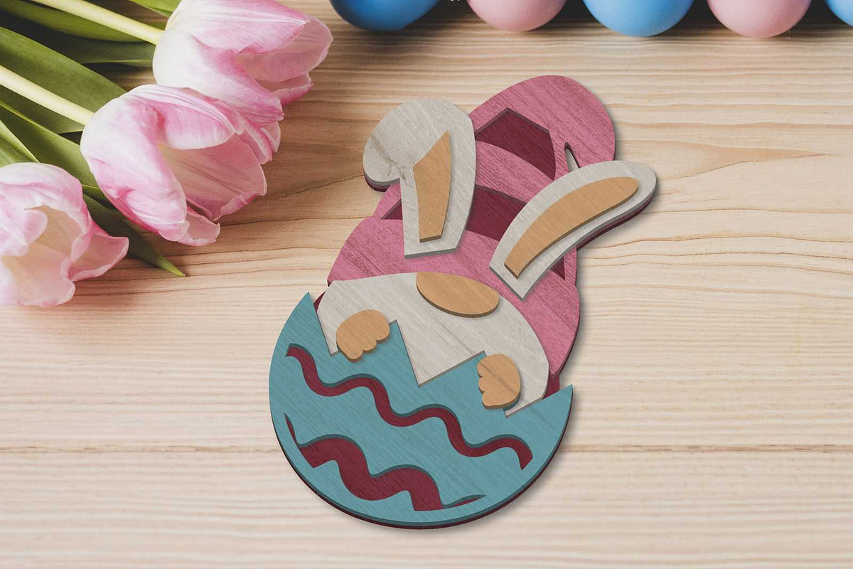 Easter Bunny Gnome in Egg, Cut File, a Design Template by LaserCutano (Photo 3 of 7)