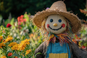 Smiling scarecrow with straw hat sta, a Photo by Iftikhar Alam