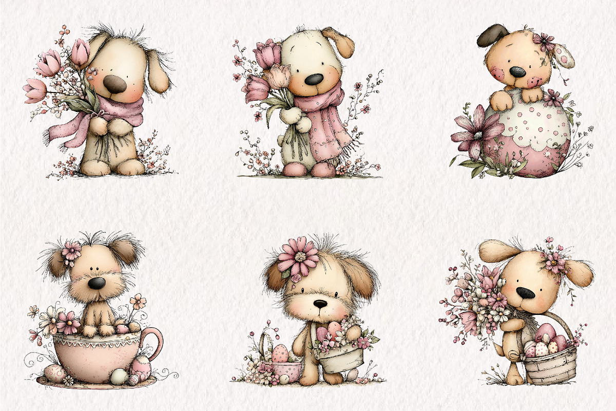 Whimsical Easter Dogs Clipart, an Illustration by CreationArt (Photo 5 of 7)