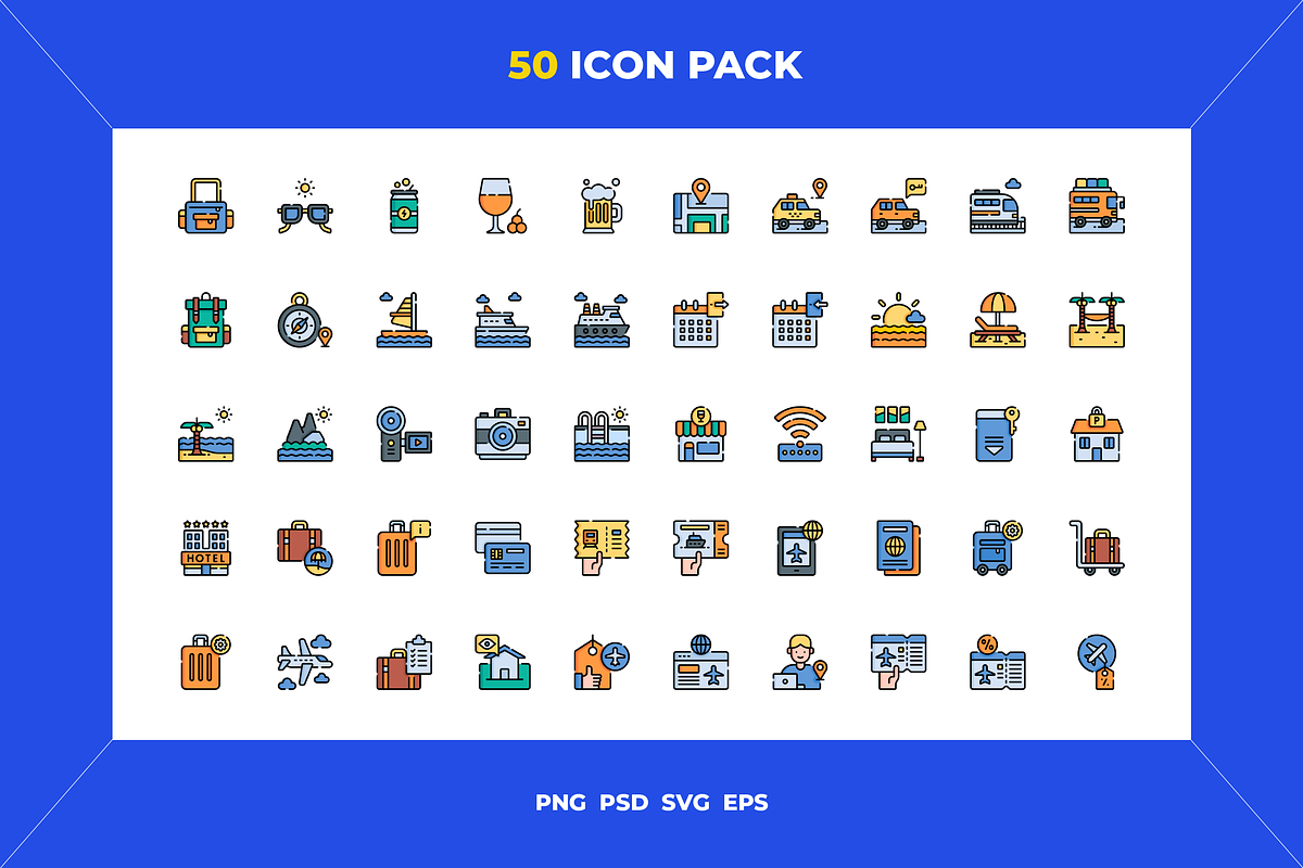 50 Travel icons, an Outline Icon by Wencory (Photo 1 of 2)