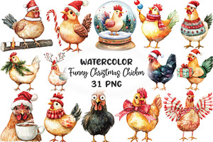 Funny Christmas Chicken Clipart, an Illustration by CraftArtStudio