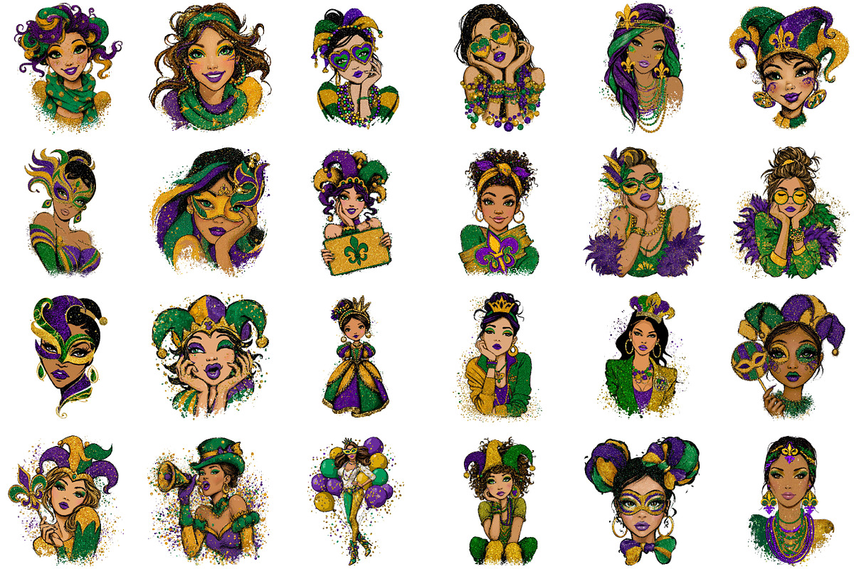 Mardi Gras Cute Girl Clipart, an Illustration by Sublimation Artist (Photo 2 of 6)