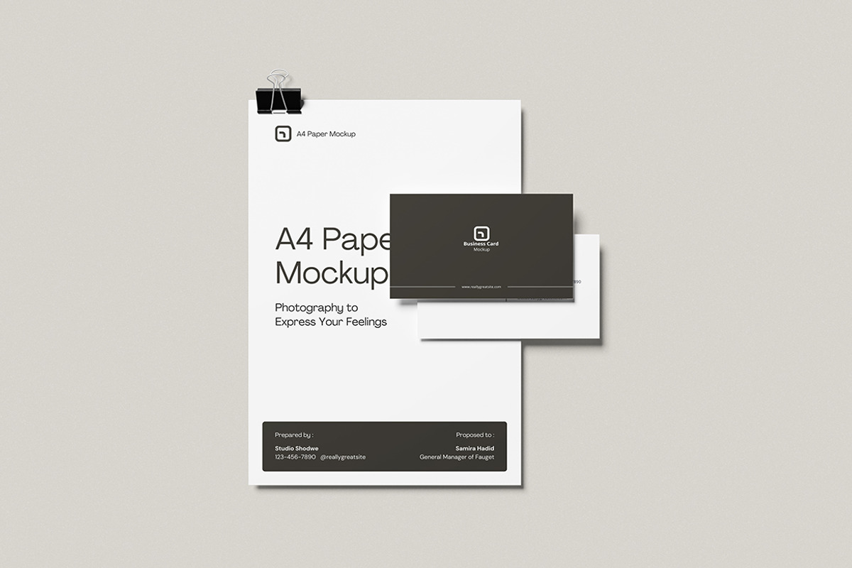 A4 Paper & Business Card Mockup, an Advertising Mockup by swsi-studio (Photo 2 of 5)