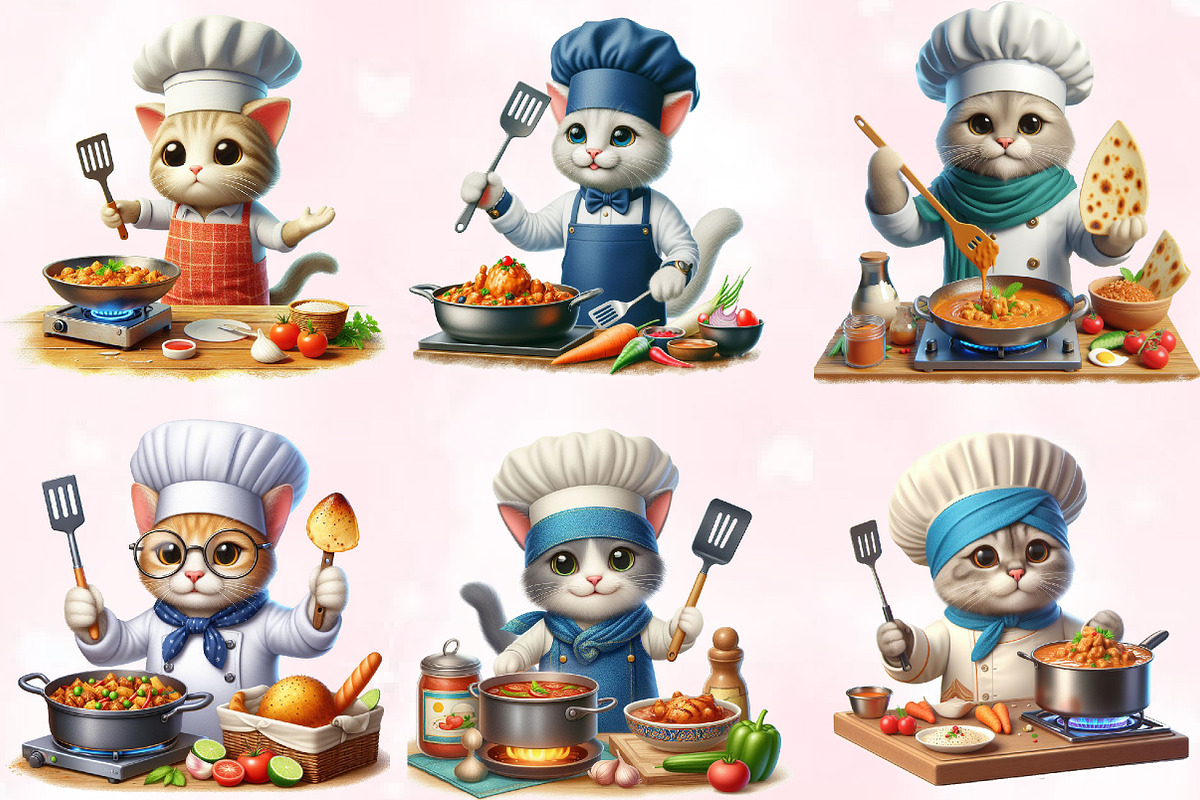 Watercolor Cute Chef Cat Clipart, an Animal Illustration by Craft Nest (Photo 4 of 5)