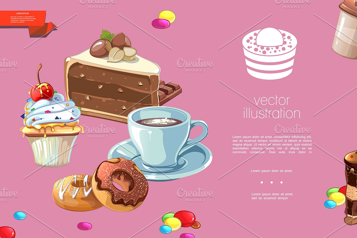 Cartoon sweet products template, a Decorative Illustration by Microvector