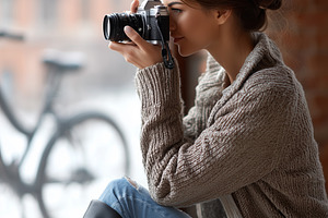 Young woman photographer in a cozy, a Person Photo by MistyDay