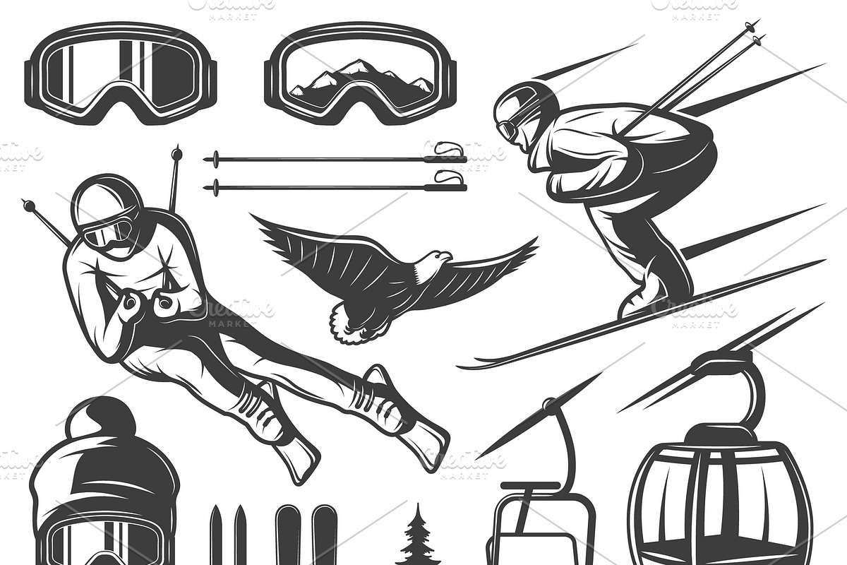 Nordic Skiing Elements Set, an Icon by Alexander Belenkiy
