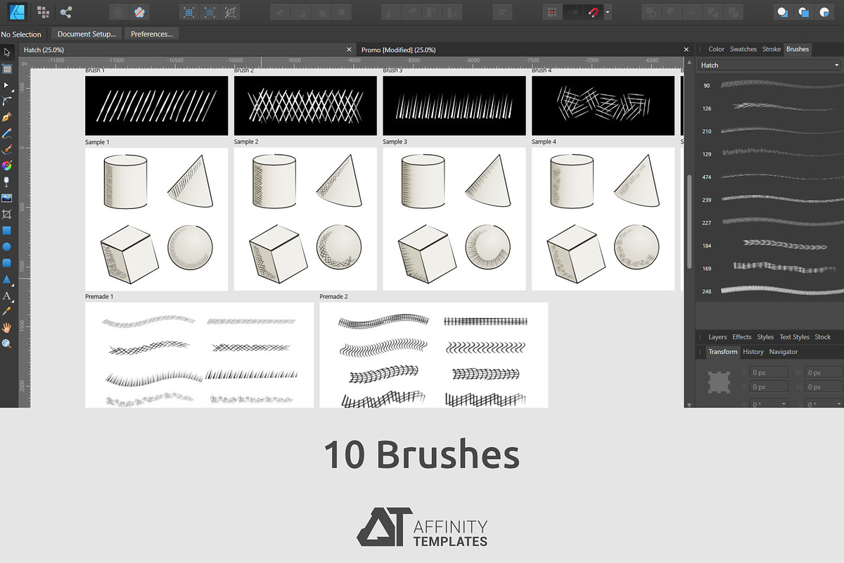 Hatching brush pack for Affinity app, a Brush Add-On by Affinity Templates (Photo 3 of 7)