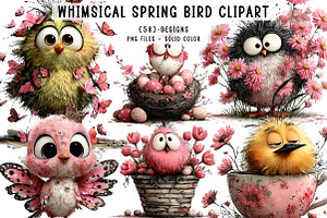 Whimsical Spring Bird Clipart, an Illustration by CreationArt
