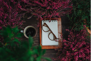 Reading glasses resting on notebook, a School & Education Photo by HalfPoint