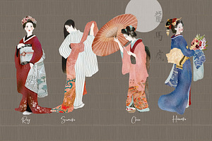 Kimono - Watercolor Japanese Set.