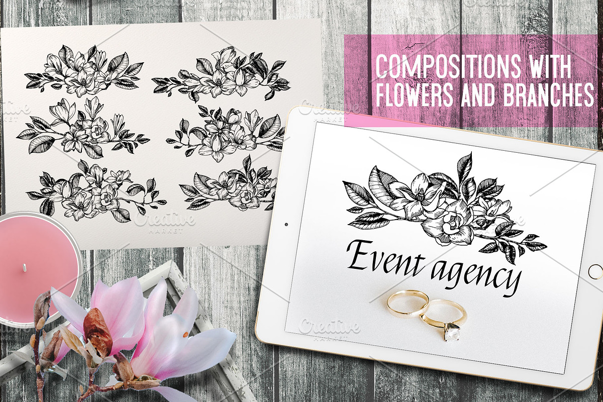 Magnolia in engraving style. Part 2, a Decorative Illustration by Alena Kaz (Photo 5 of 5)