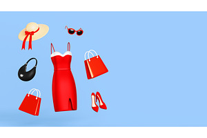 3d women clothing and accessory sale, an Object Illustration by Marozhkastudio