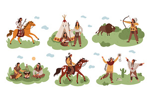 Cartoon native americans. Indian, a Person Illustration by YummyBuum