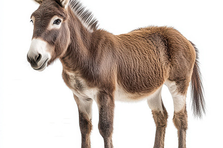 Young Brown Donkey Isolated on White, an Animal Photo by Pixeness