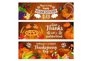 Thanksgiving Banner Set With Turkey, Cornucopia