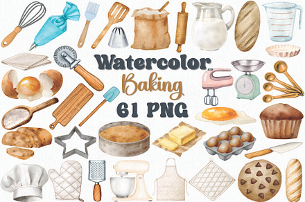 Watercolor Baking Clipart Set