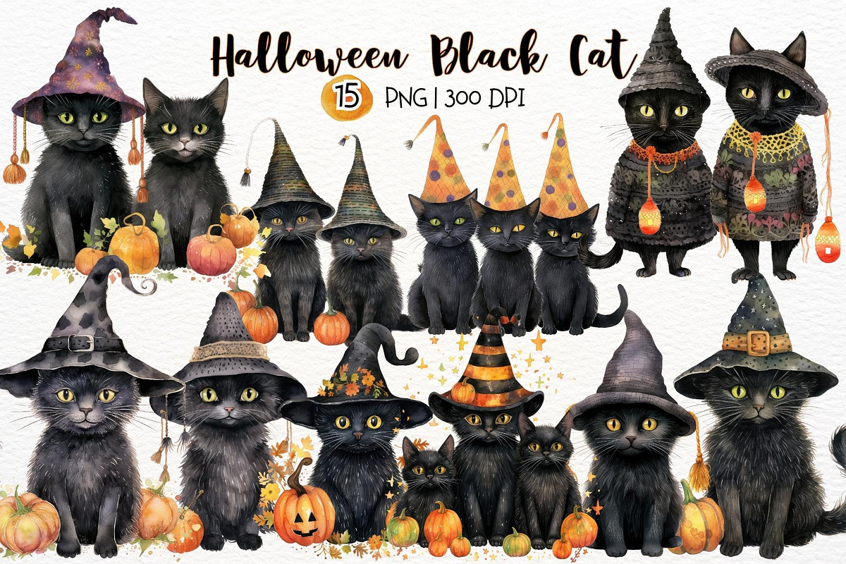 Halloween Black Cat Watercolor, a Seasonal Illustration by Maysa Art (Photo 1 of 5)