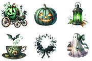 Antique Green Halloween Clipart, an Illustration by DreamArtGraphic (Thumbnail 4 of 5)
