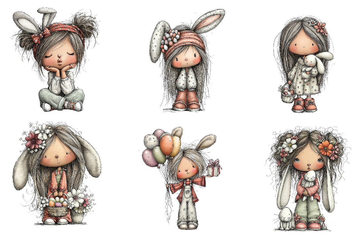 Easter Bunny Girl Clipart, an Illustration by CreationArt (Photo 2 of 6)