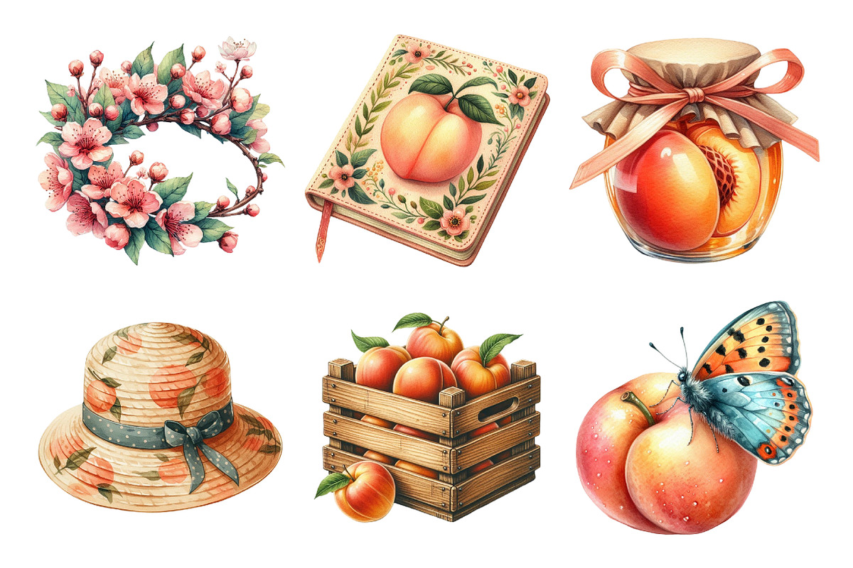 Peach Garden Watercolor Clipart, an Illustration by Daily.Designs (Photo 4 of 5)
