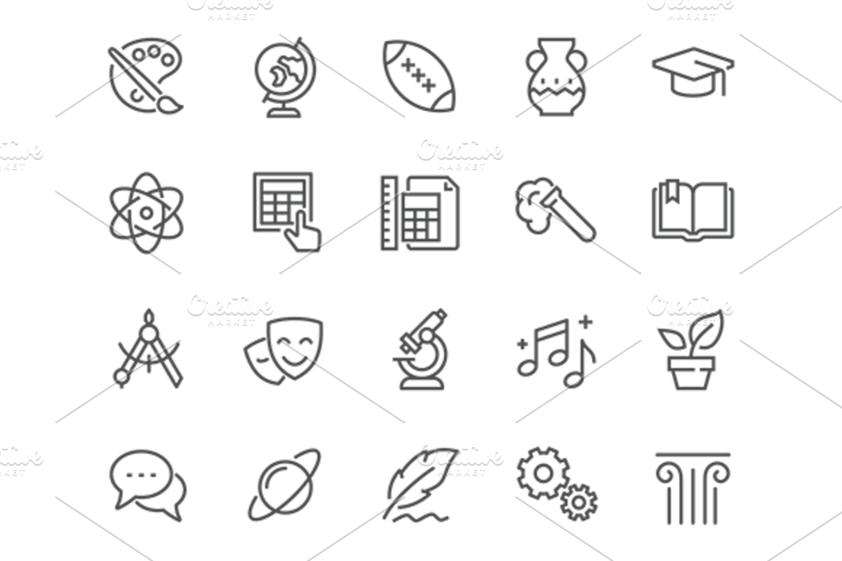 Line School Subjects Icons, an Outline Icon by Davooda