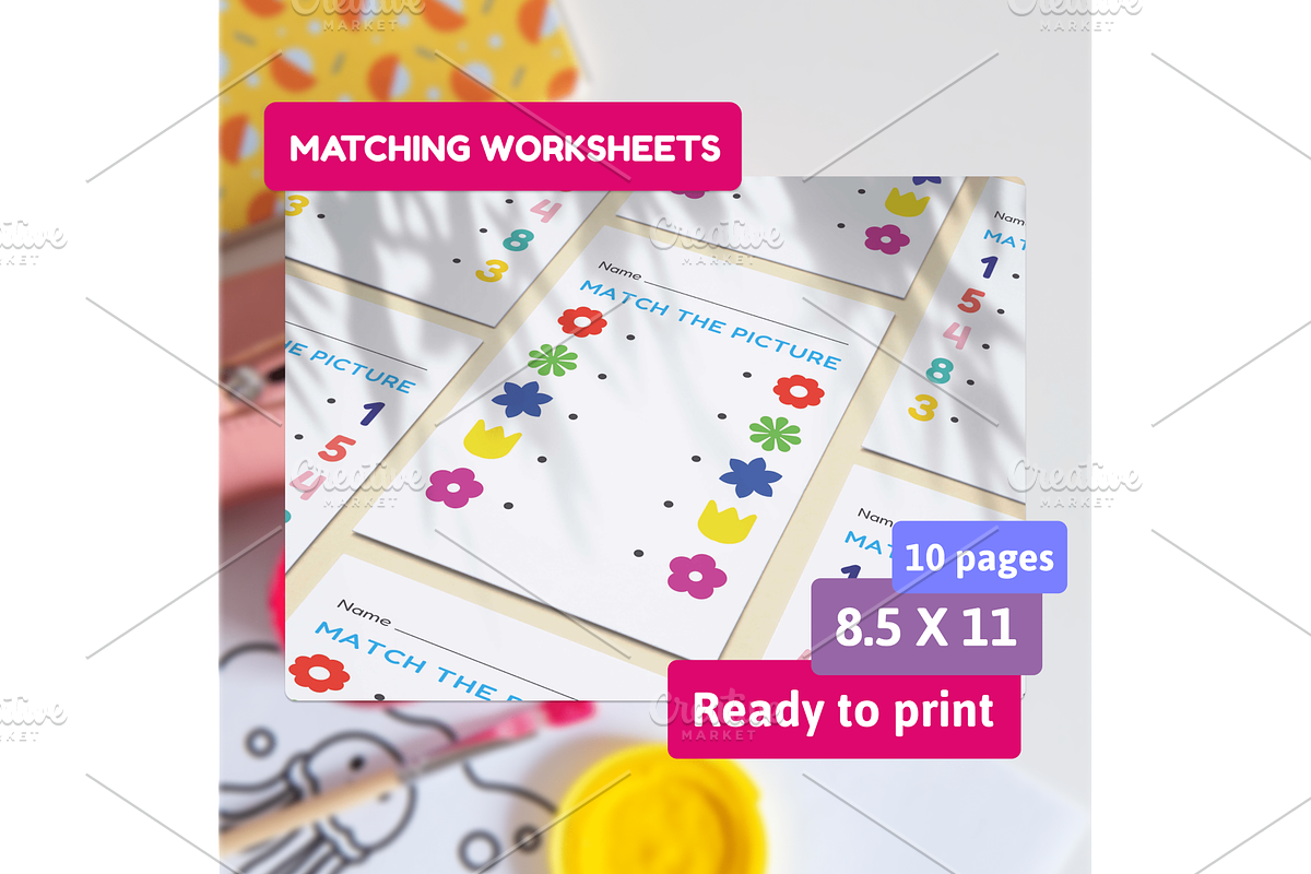 10 Matching worksheets for kids, an Education Illustration by iDezignify (Photo 2 of 4)