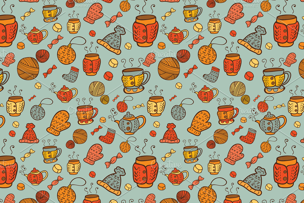 Winter cute patterns + elements. preview 4